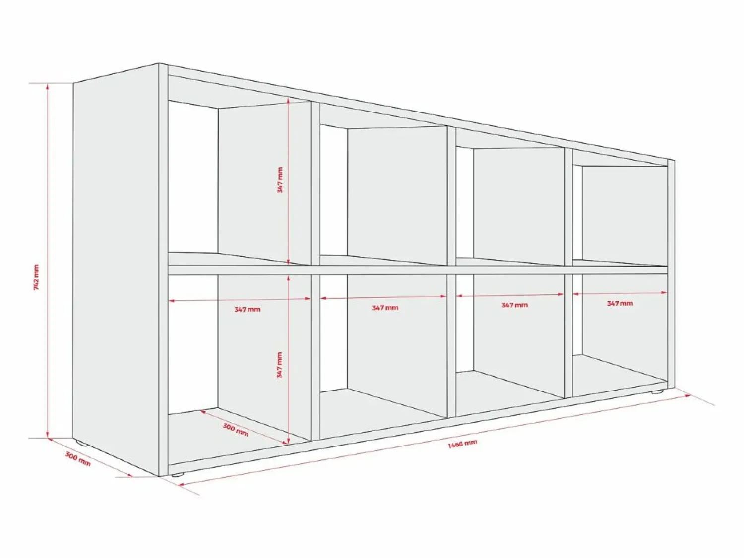 Librería con 8 compartimentos – color: cachemira – 147 × 74 × 30 cm, vertical u horizontal