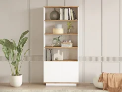 Online Vente-unique Librería con 2 puertas y 4 huecos - Blanco y natural - LOTULA Color natural claro / Blanco