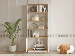 Online Vente-unique Librería con 2 puertas y 4 huecos - Blanco y natural - LOTULA Color natural claro / Blanco