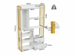 Sale Merax Librería de 6 estantes con una puerta y 2 cajones - 100 x 30 x 173,5 - Tablero de partículas y metal - dorado + Blanco