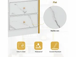 Sale Merax Librería de 6 estantes con una puerta y 2 cajones - 100 x 30 x 173,5 - Tablero de partículas y metal - dorado + Blanco
