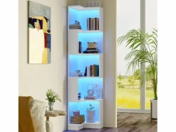 Best Librería de esquina - 63,5 x 45 x 175 cm - con LED + 5 niveles de almacenaje - MDF - Librería