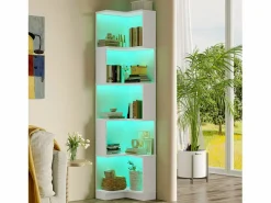 Best Librería de esquina - 63,5 x 45 x 175 cm - con LED + 5 niveles de almacenaje - MDF - Librería