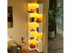 Best Librería de esquina - 63,5 x 45 x 175 cm - con LED + 5 niveles de almacenaje - MDF - Librería
