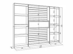 Skraut Home Librería estantería, 230x25x186cm, Salón - Comedor - Oficina, Chimenea eléctrica, Roble y negro
