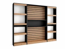 Clearance Librería estantería, 230x25x186cm, Salón - Comedor - Oficina, Con Almacenaje, Roble y negro Librería