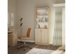 Librería haaus Flint, con puertas inferiores y 2 estantes, Roble Sonoma, 70 x 32 x 196 cm