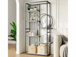 Best ModernLuxe Librería moderna de metal 100×30×180 cm - estructura geométrica - blanco + Negro