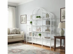 Discount ModernLuxe Librería moderna de metal 170×26×190 cm - forma de nube - 5 niveles de almacenamiento - Blanco
