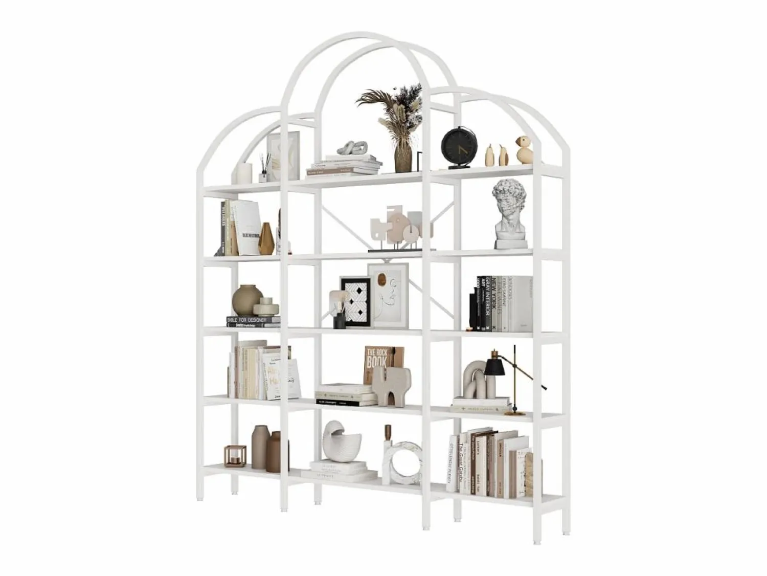 Discount ModernLuxe Librería moderna de metal 170×26×190 cm - forma de nube - 5 niveles de almacenamiento - Blanco