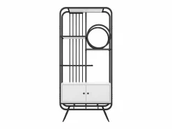 ModernLuxe Librería moderna de metal 80×30×180 cm - mueble con 2 puertas - 3 estantes - decoración circular - blanco +
