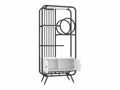 ModernLuxe Librería moderna de metal 80×30×180 cm - mueble con 2 puertas - 3 estantes - decoración circular - blanco +