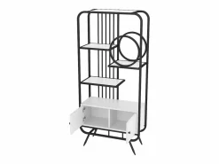 ModernLuxe Librería moderna de metal 80×30×180 cm - mueble con 2 puertas - 3 estantes - decoración circular - blanco +