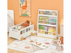 Clearance Sobuy Librería para Niños de Altura de 3 Niveles Estantería Infantil Multifuncional 58 x 18 x 81cm KMB45-W ES Blanco