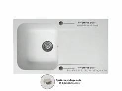 Discount Lisse fregadero reversible 1 cubeta 1 escurridor en resina blanca Fregadero