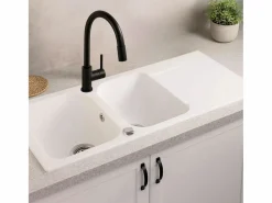 Essebagno Lisse fregadero reversible 2 cubetas 1 escurridor en resina blanca Blanco