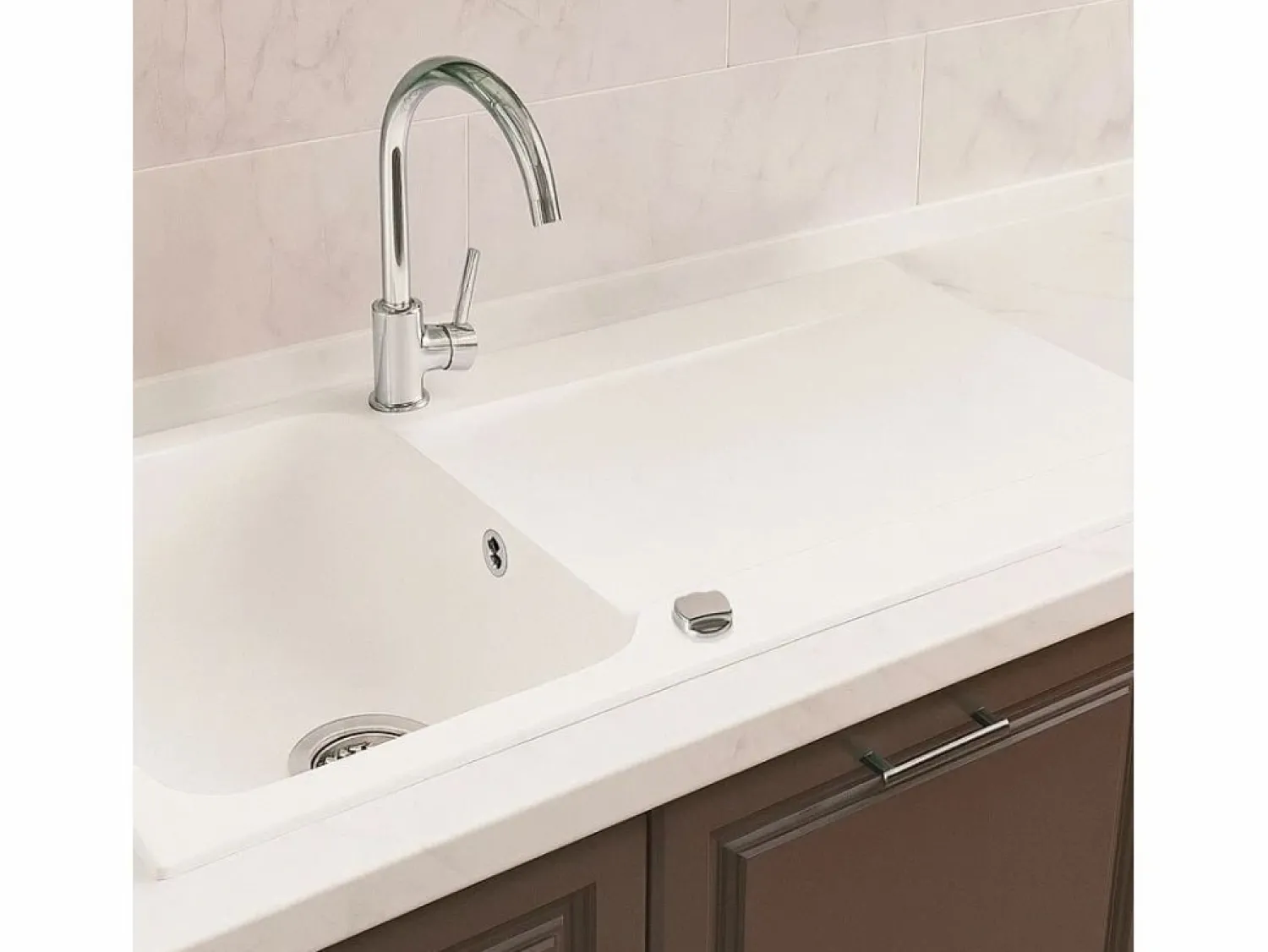 Clearance Essebagno Lisse fregadero reversible 1 cubeta grande 1 escurridor en resina blanca Blanco