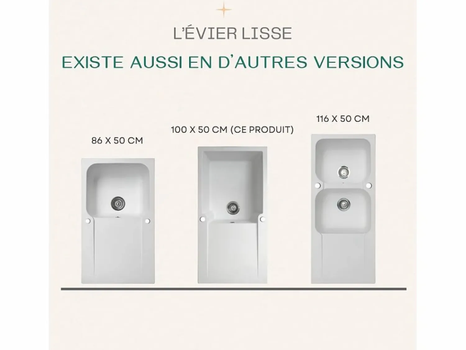 Clearance Essebagno Lisse fregadero reversible 1 cubeta grande 1 escurridor en resina blanca Blanco