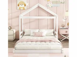 Online ModernLuxe Lit cabane 140x200cm en bois massif - avec sommier à lattes - Blanc (matelas non inclus) Blanco