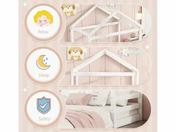 Online ModernLuxe Lit cabane 140x200cm en bois massif - avec sommier à lattes - Blanc (matelas non inclus) Blanco