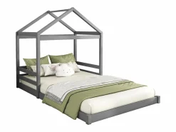 Best ModernLuxe Lit cabane 140x200cm en bois massif - avec sommier à lattes - (matelas non inclus) Gris