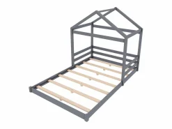 Best ModernLuxe Lit cabane 140x200cm en bois massif - avec sommier à lattes - (matelas non inclus) Gris