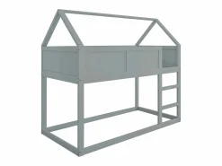 Discount Lit superposé 90x200cm, lit cabane enfant avec escalier et 1x sommier à lattes en haut, cadre en bois massif, bois Gris
