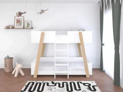 Vente-unique Litera 90 x 190 cm blanco y natural + colchón - CORODELA