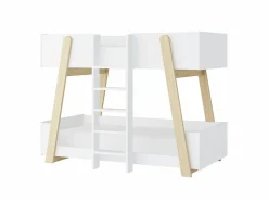 Vente-unique Litera 90 x 190 cm blanco y natural + colchón - CORODELA