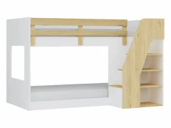 Clearance Litera 90 x 190 cm con almacenamiento en color blanco y natural - NAROJAS Cama Litera