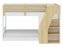 Clearance Litera 90 x 190 cm con almacenamiento en color blanco y natural - NAROJAS Cama Litera