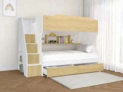 Vente-unique Litera 90 x 190 cm con almacenamiento en color blanco y natural - YALOVA
