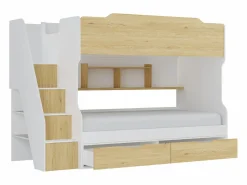 Vente-unique Litera 90 x 190 cm con almacenamiento en color blanco y natural - YALOVA
