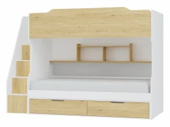 Vente-unique Litera 90 x 190 cm con almacenamiento en color blanco y natural + colchón - YALOVA