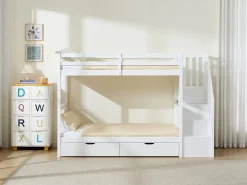 Vente-unique Litera 90 x 190 cm con cajones pino y MDF - ZILENI