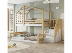 Discount Litera 90 x 200 cm y 140 x 200 cm - Cama alta con almacenaje - y blanco Cama Litera