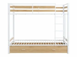 Vente-unique Litera 2 x 90 x 190 cm 1 cajón color natural y blanco + colchón - CASIDIA