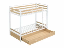 Vente-unique Litera 2 x 90 x 190 cm 1 cajón color natural y blanco + colchón - CASIDIA