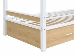 Vente-unique Litera 2 x 90 x 190 cm 1 cajón color natural y blanco + colchón - CASIDIA