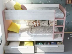 Vente-unique Litera 2 x 90 x 200 cm 2 cajón color rosa, blanco y natural - TINOLI