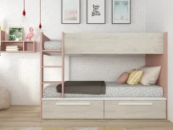 Vente-unique Litera 2 x 90 x 200 cm 2 cajón color rosa, blanco y natural - TINOLI