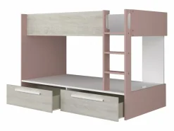 Vente-unique Litera 2 x 90 x 200 cm 2 cajón color rosa, blanco y natural - TINOLI