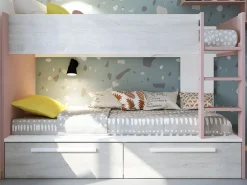 Vente-unique Litera 2 x 90 x 200 cm 2 cajón color rosa, blanco y natural - TINOLI