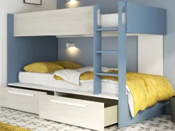 Clearance Litera 2 x 90 x 200 cm 2 cajones color azul, blanco y natural - TINOLI Cama Litera