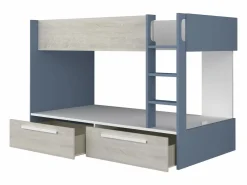Clearance Litera 2 x 90 x 200 cm 2 cajones color azul, blanco y natural - TINOLI Cama Litera