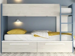 Clearance Litera 2 x 90 x 200 cm 2 cajones color azul, blanco y natural - TINOLI Cama Litera
