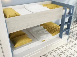 Clearance Litera 2 x 90 x 200 cm 2 cajones color azul, blanco y natural - TINOLI Cama Litera