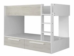 Vente-unique Litera 2 x 90 x 200 cm 2 cajones blanco y natural + colchón - TINOLI