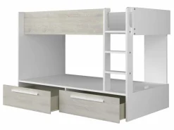 Vente-unique Litera 2 x 90 x 200 cm 2 cajones blanco y natural + colchón - TINOLI