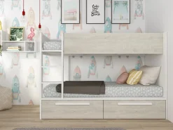 Vente-unique Litera 2 x 90 x 200 cm 2 cajones blanco y natural + colchón - TINOLI